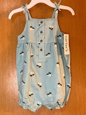 18M Aqua Floral Romper with Bows to Shoulders by Carter’s